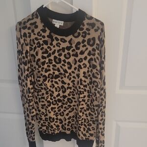 Ava & Viv Leopard Print Sweater - Black and Tan